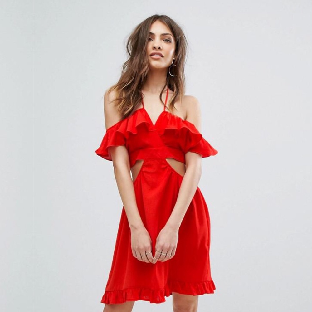 ASOS Missguided Red Ruffle Cut Out Dress || Size 0